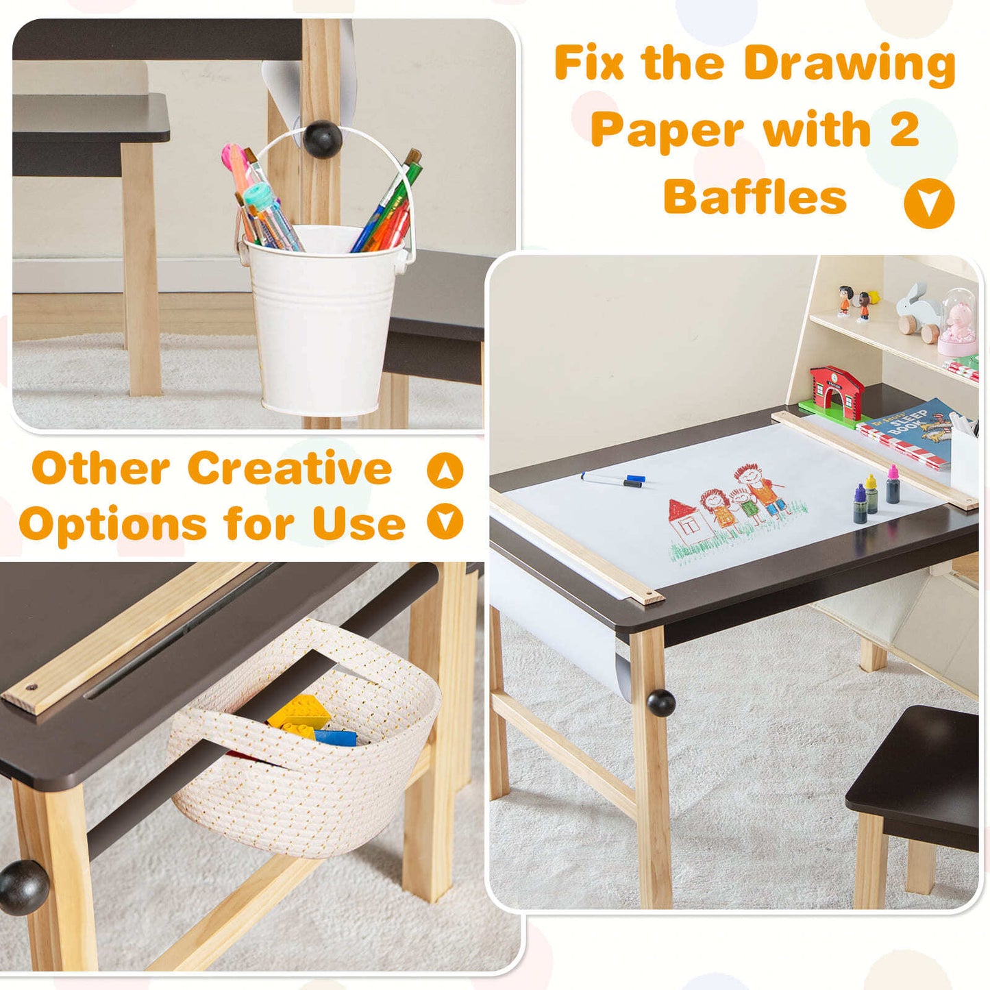 Kids Table & Chair Set Children Wooden Toddler Drawing Art Desk-Coffee