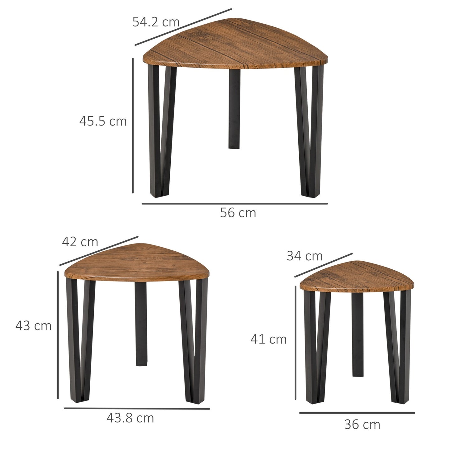 HOMCOM 3-Piece Nesting Coffee Table Set in Walnut MDF for Living Room