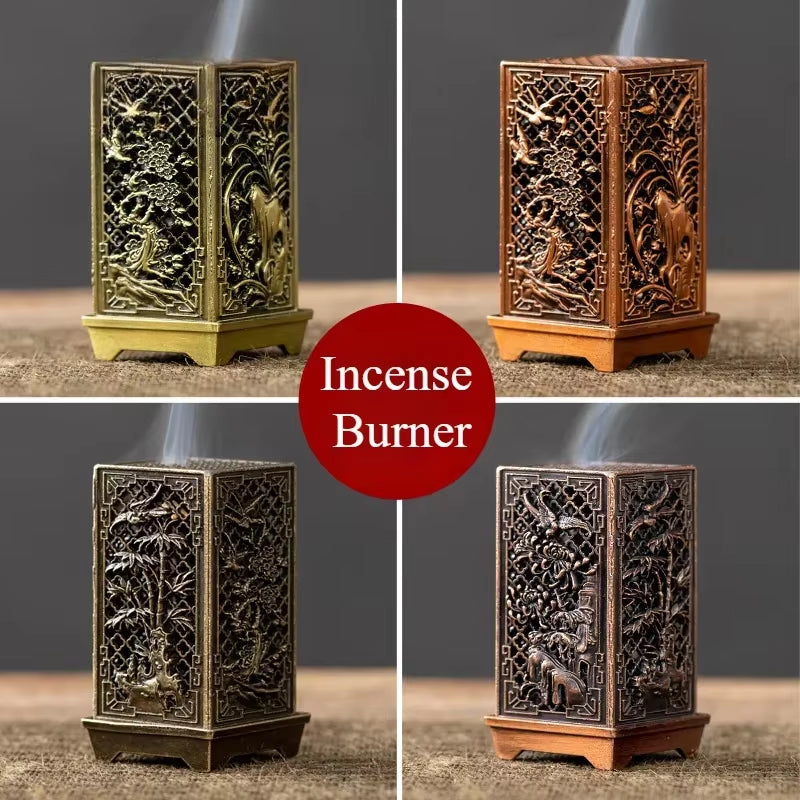 Square Alloy Incense Burner with Plum Design