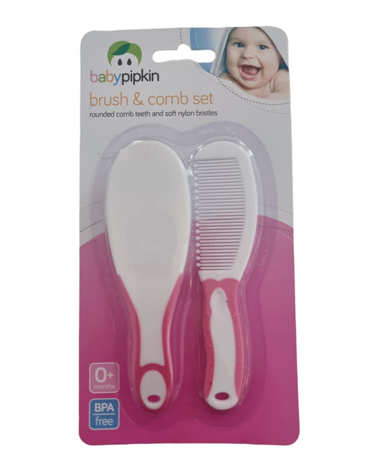 Baby Hair Brush and Comb Set Soft Gentle Pink or Blue Rounded Comb Teeth 0+ M