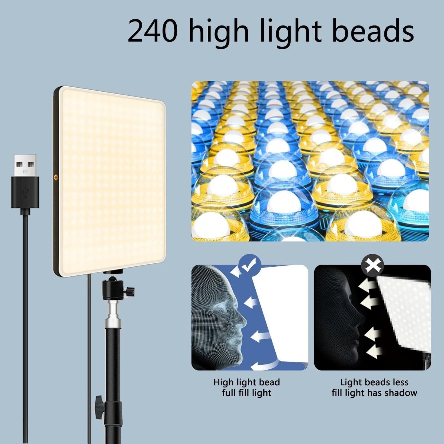 LED Photography Light with Adjustable Arm Stand for Selfies, Streaming & Studio