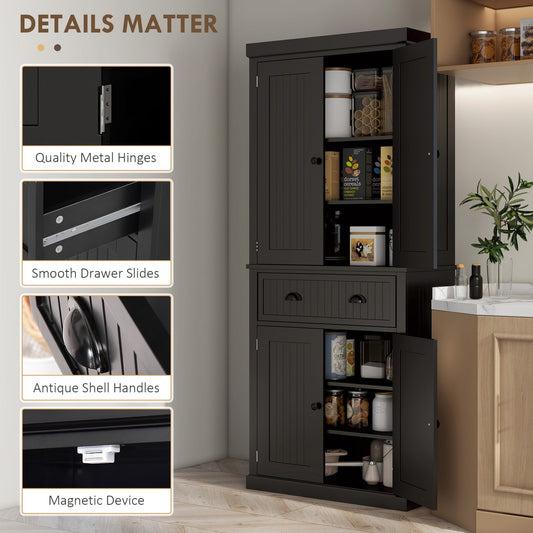 HOMCOM Freestanding Kitchen Storage Cabinet Drawers Cupboards Shelves Black