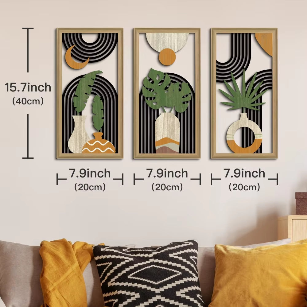 3PCS Boho Wooden Leaf Wall Hanging Decor