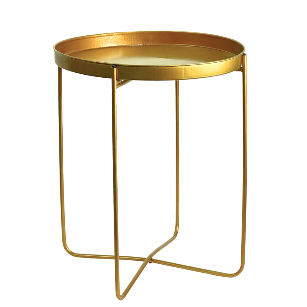 Gold Metal round Side Tray Table - Versatile round End Table and Nightstand