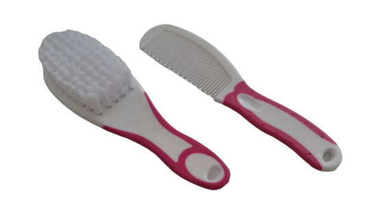 Baby Hair Brush and Comb Set Soft Gentle Pink or Blue Rounded Comb Teeth 0+ M
