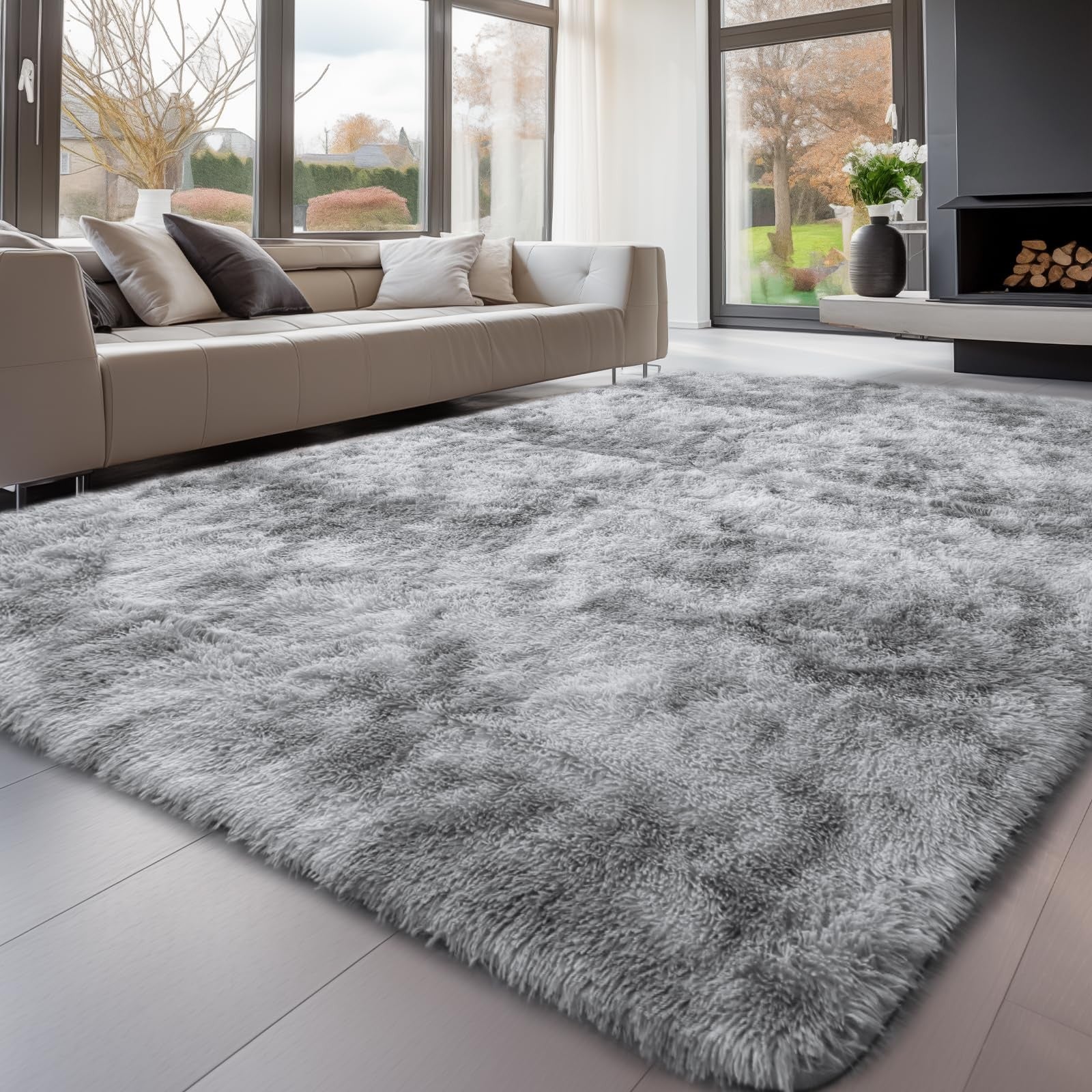 Rugs Living Room 240X340Cm, Grey Area Rugs for Bedroom Washable Anti