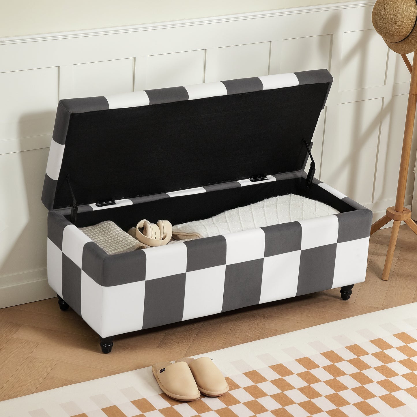 114 X 47 X 47Cm Velvet Storage Ottoman with Lid for Living Room Bedroom