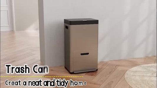 3 Compartment Kitchen Bin, Stainless Steel Pedal Bin for Recycling and Waste
