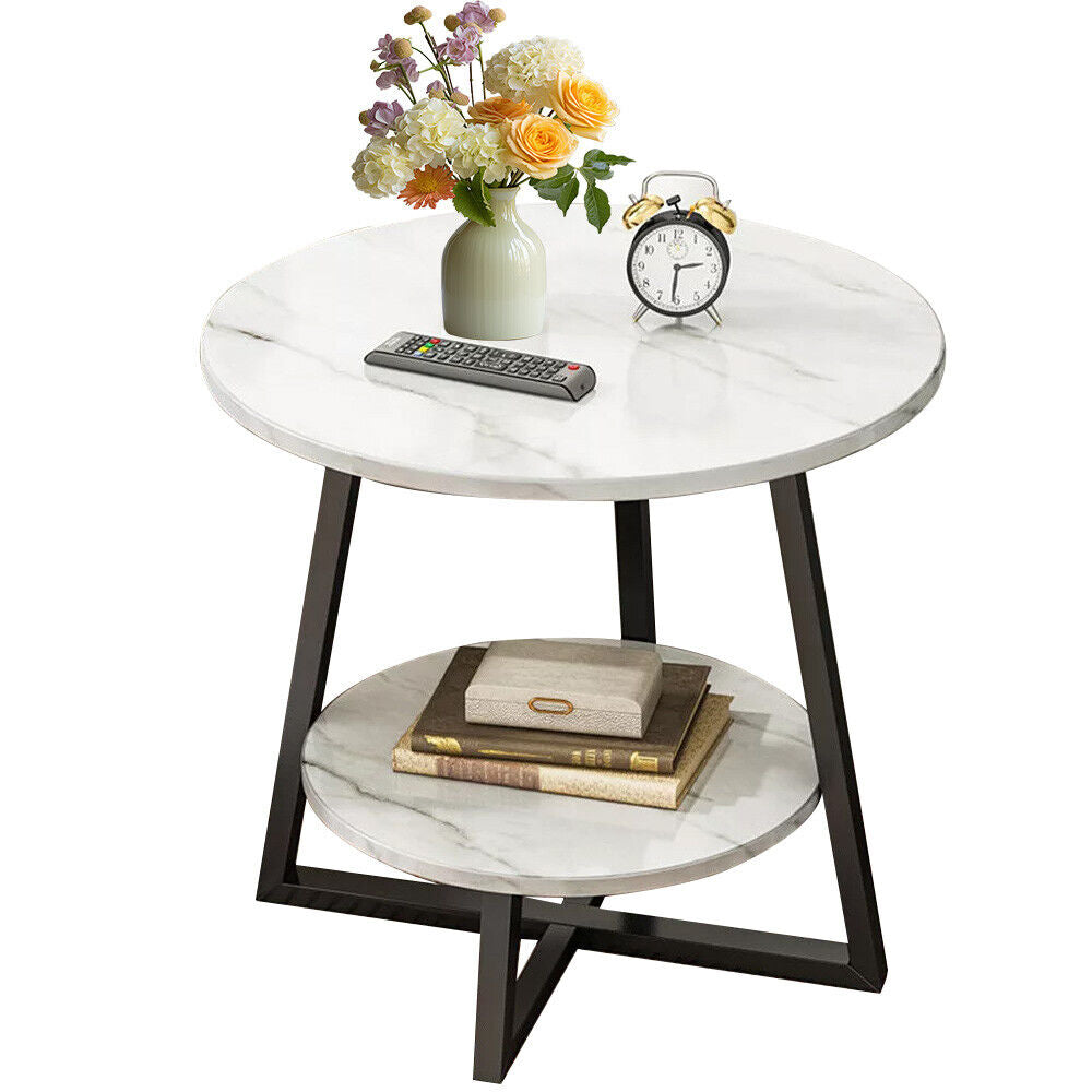 Small round Sofa Side Table Coffee End Table 2 Tier Shelf Living Room Bedroom