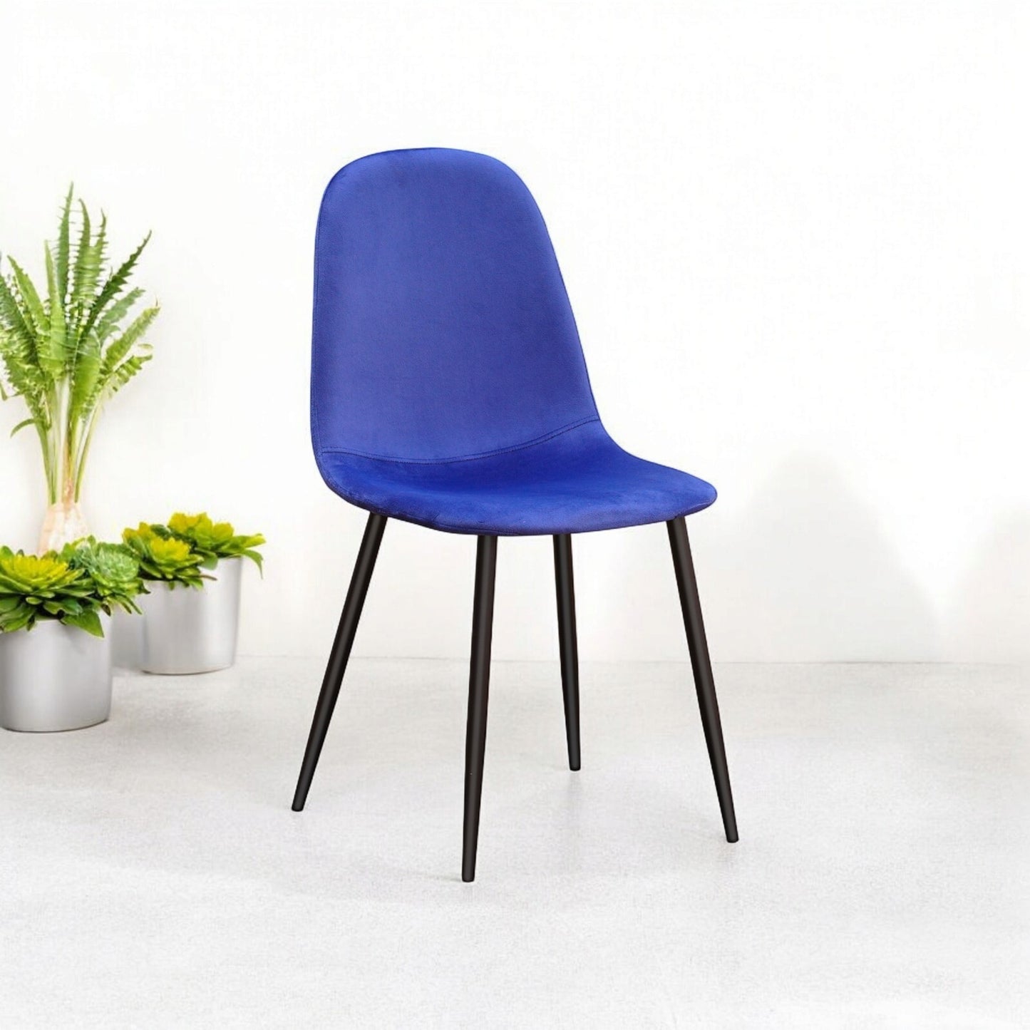 Blue Velvet Dining Chair Blue Padded Metal Legs for Kitchen Chair Home Decor