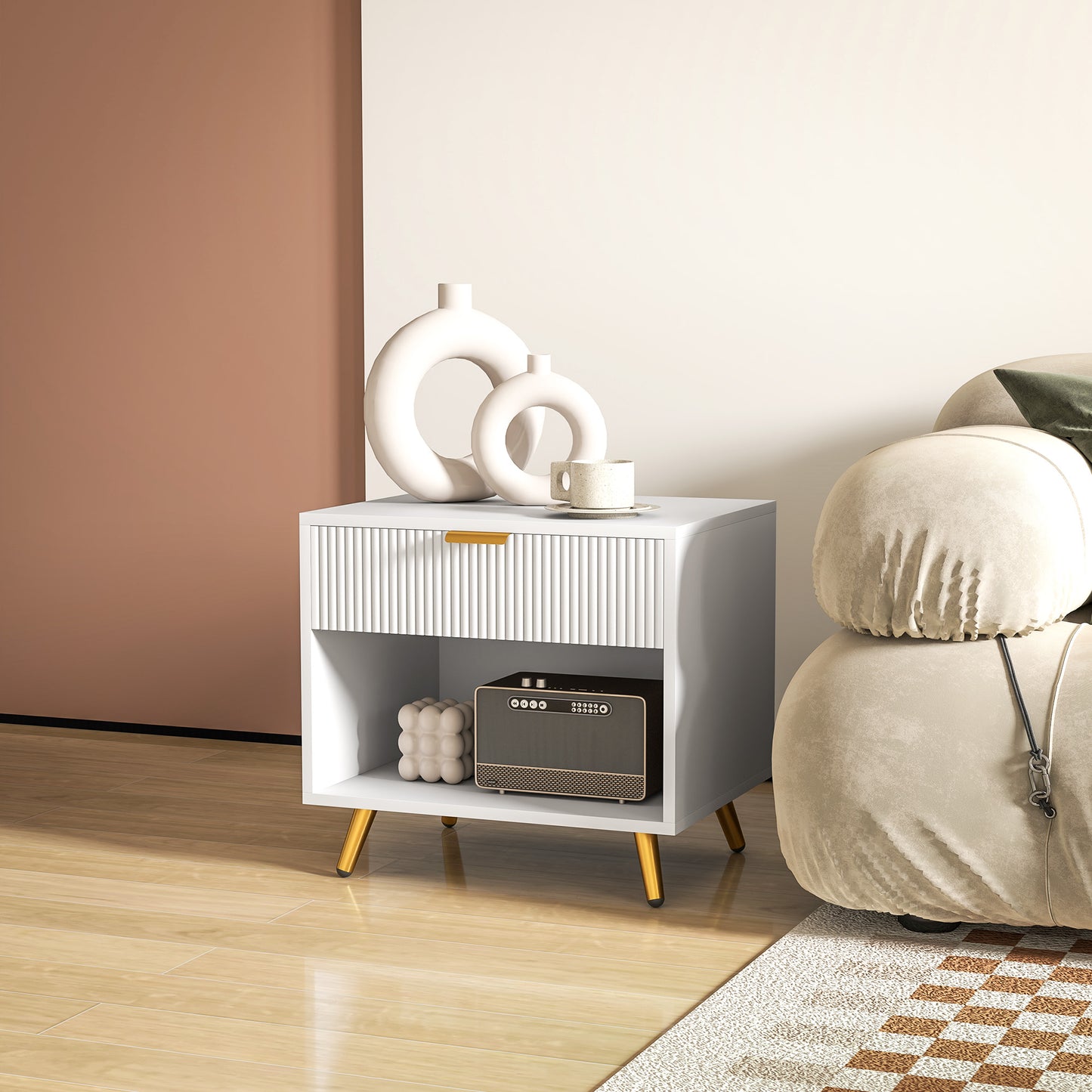 End Table with Drawer and Open Compartment for Bedroom