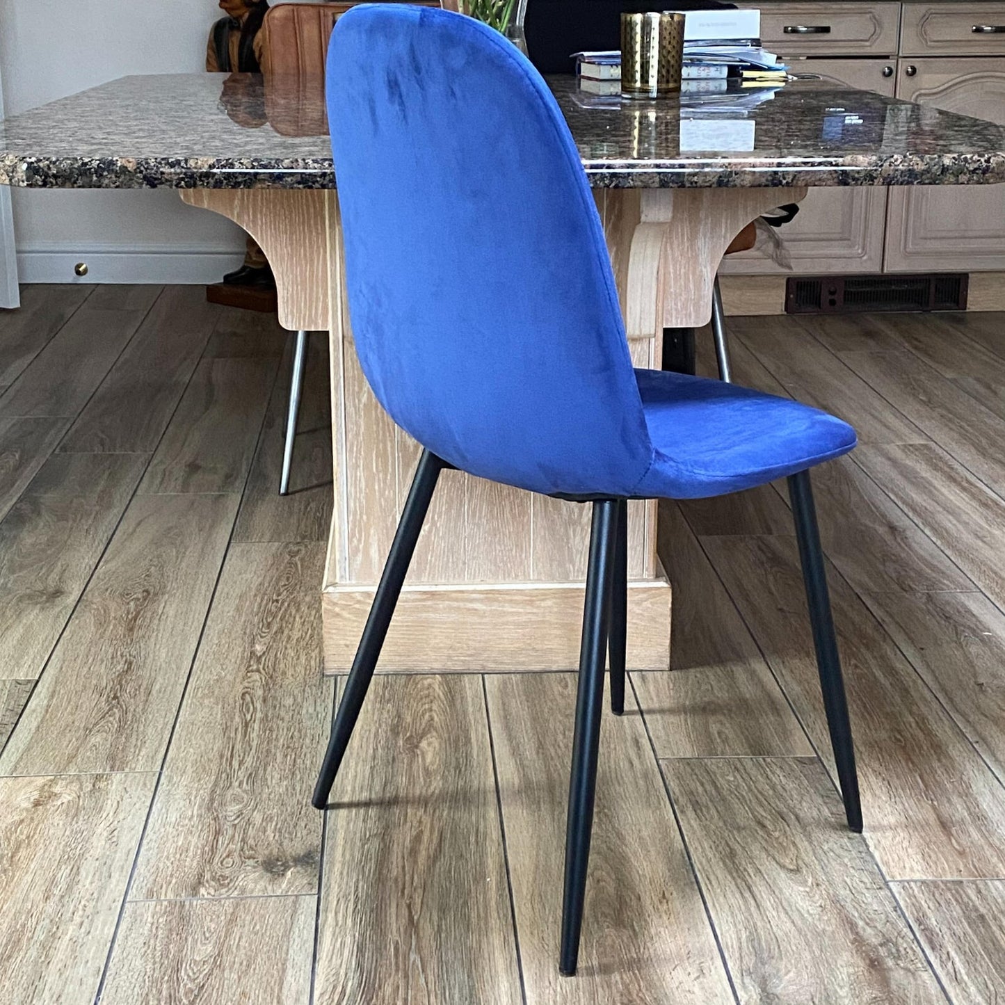 Blue Velvet Dining Chair Blue Padded Metal Legs for Kitchen Chair Home Decor