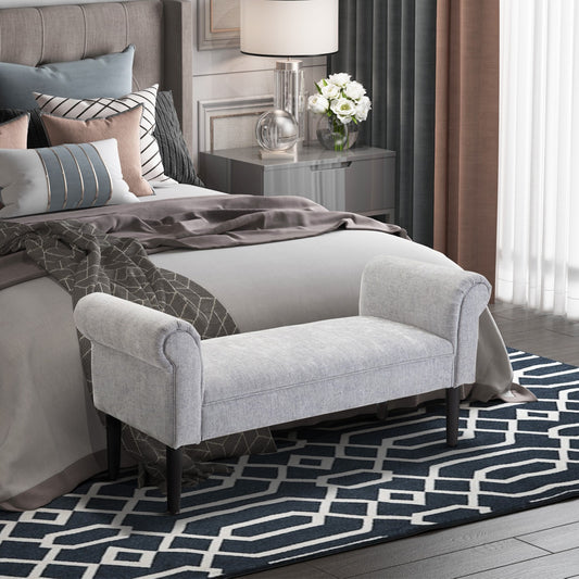 HOMCOM Deluxe Linen Bed End Arm Bench Bedside Bench Footstool Home Decor