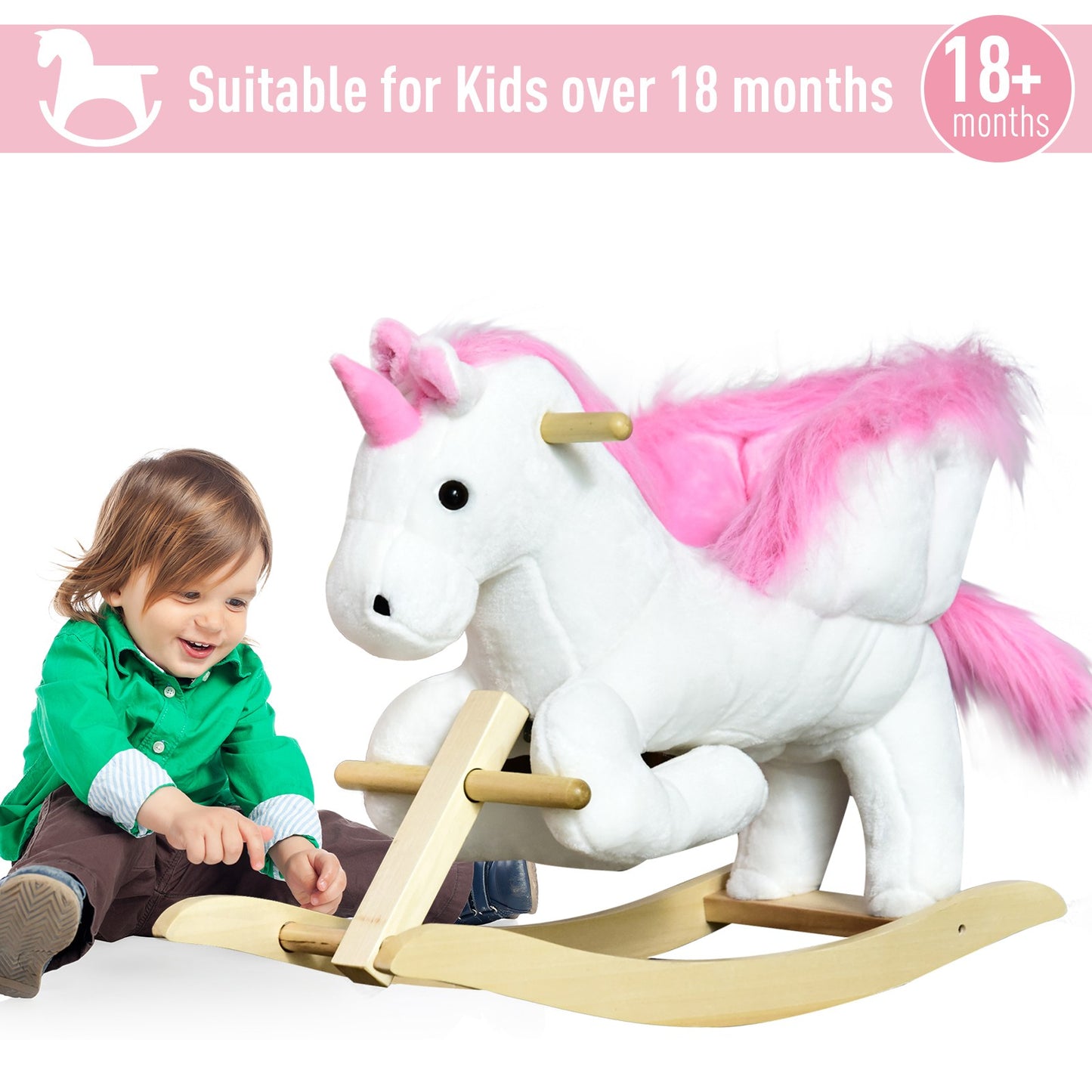 Kids Ride on Unicorn Baby Rocking Horse Rocker Chair Plush Toy with Music