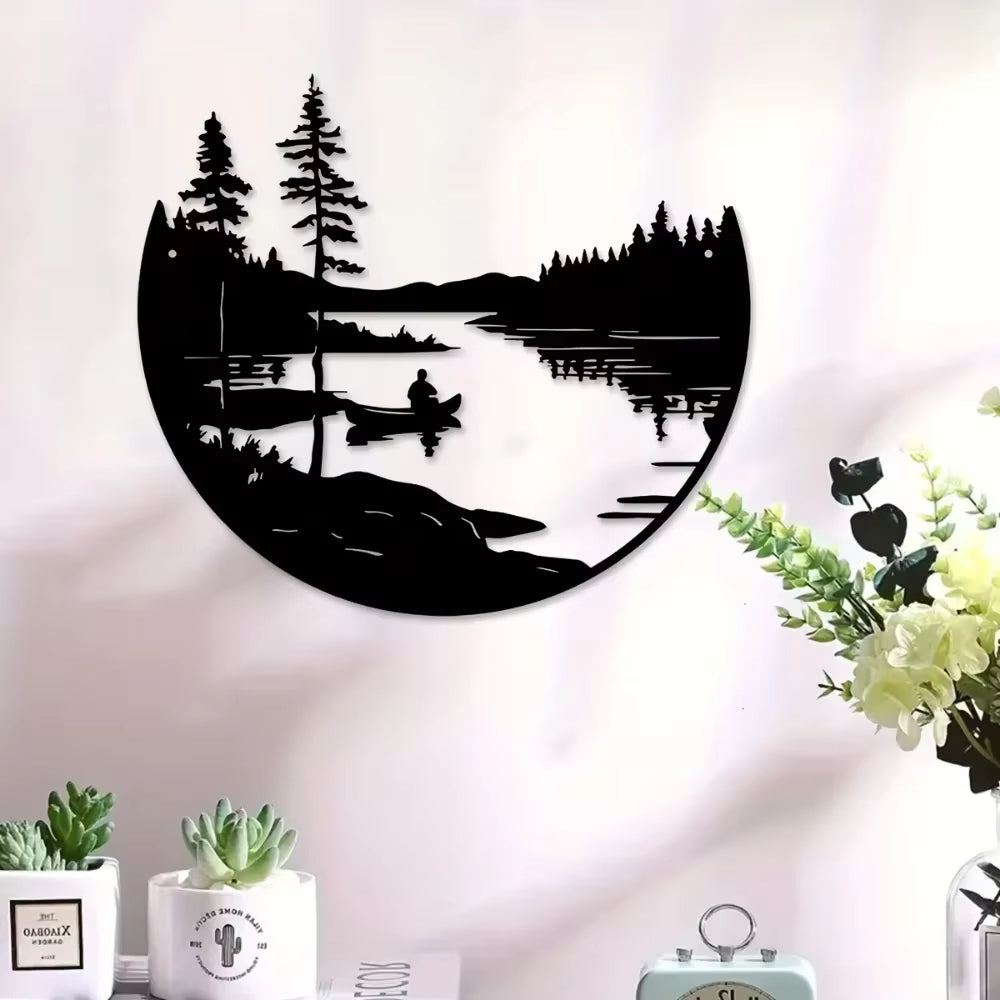 Round Metal Lake & Mountain Wall Art Decor