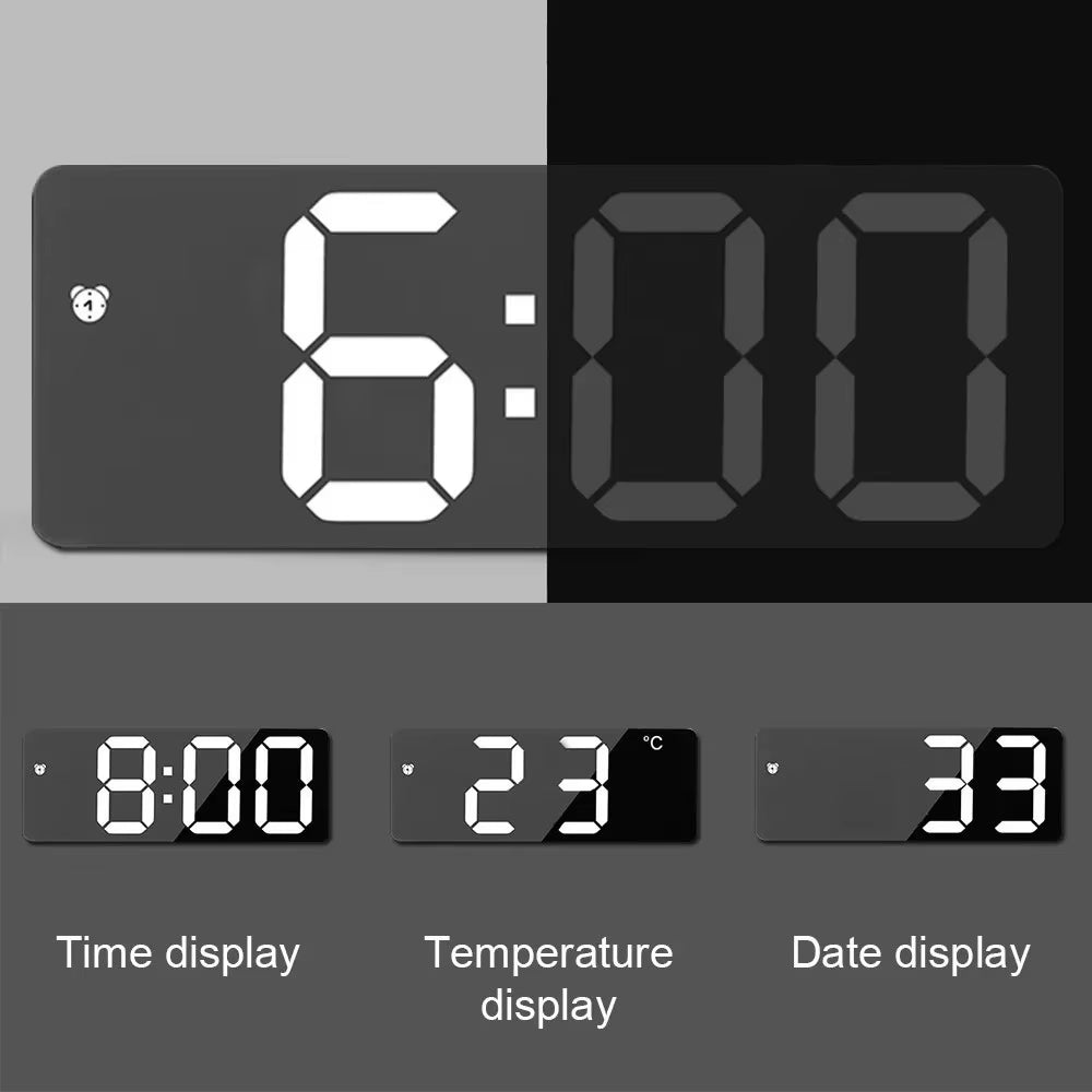 Smart LED Mirror Alarm Clock with Temperature