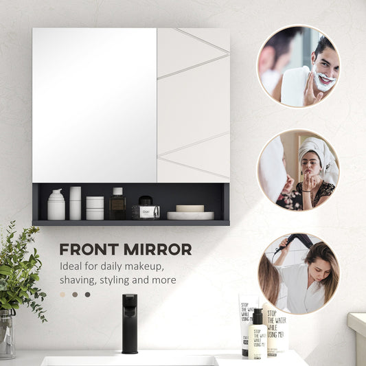 Kleankin Wall Mounted Bathroom Storage Cupboard W/ Mirror and Shelf, Light Grey