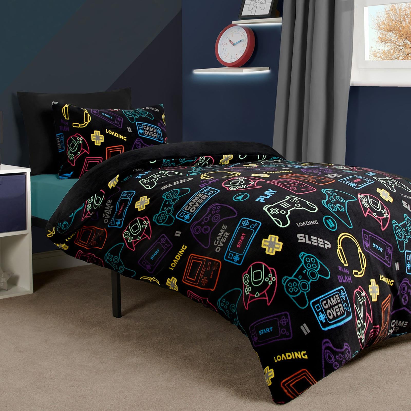 Gaming Duvet Cover Set Warm Fleece Bedding Quilt Thermal Warm Cosy Single Double