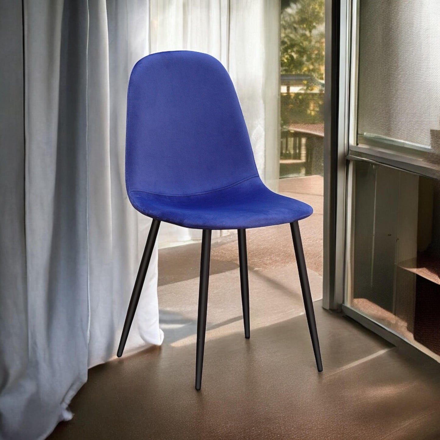 Blue Velvet Dining Chair Blue Padded Metal Legs for Kitchen Chair Home Decor