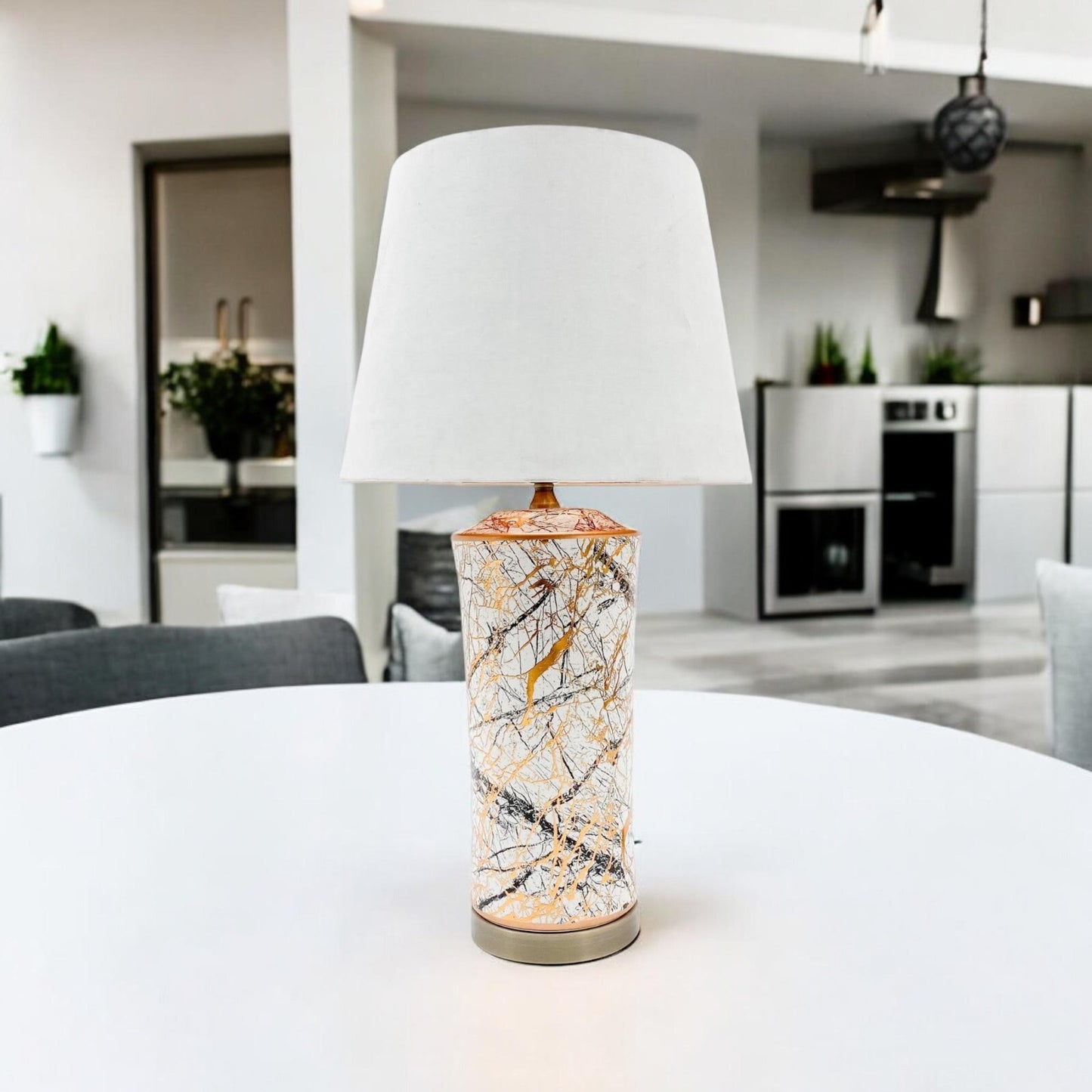 Large Modern Gold Ceramic Table Lamp Shade Abstract Oriental Hall Light 64Cm