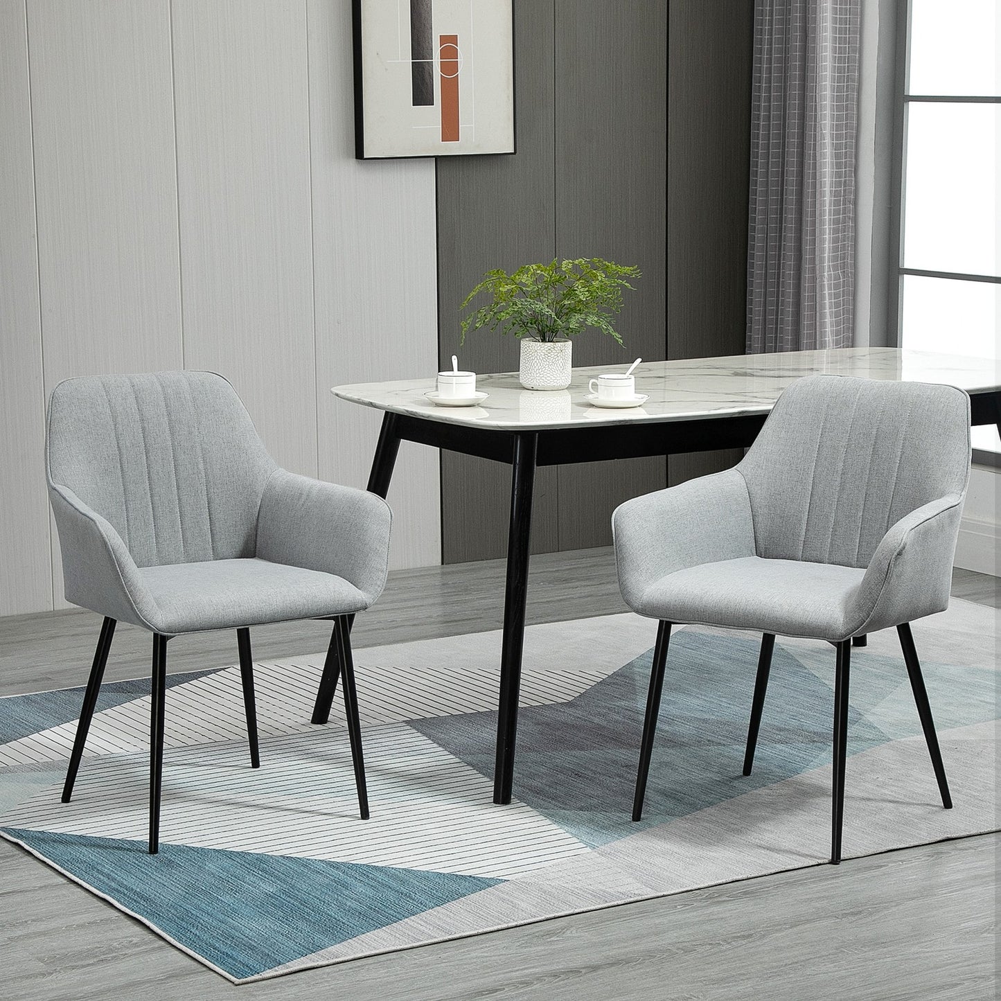 Dining Chairs Set of 2, Linen Fabric Accent Chairs Metal Legs, Light Grey