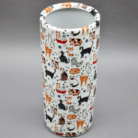 Classic Ceramic Colourful Cat Design Umbrella round Stand for Office, Home Decor