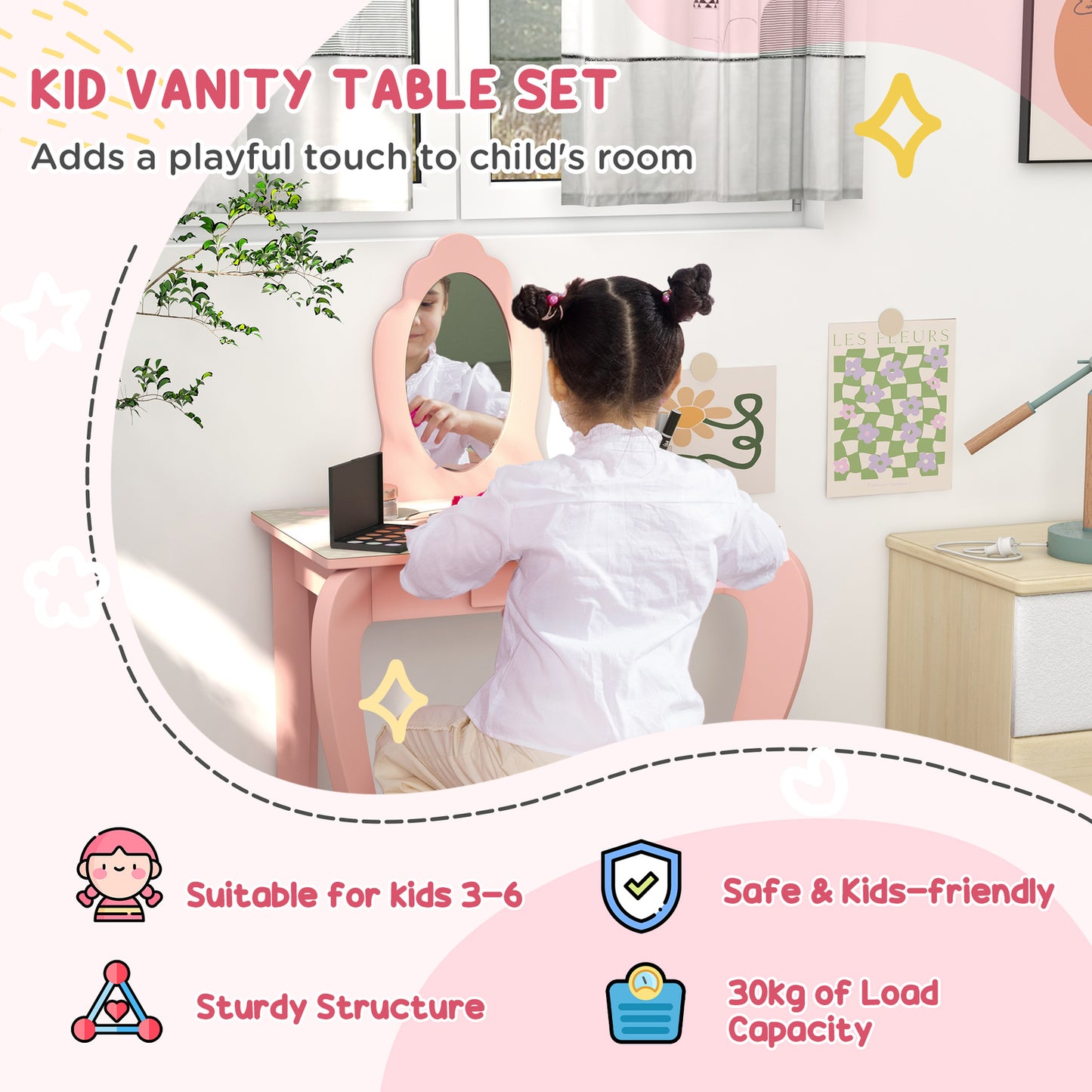 Cute Animal Design Toddler Bed Frame, Kids Dressing Table Set, Pink