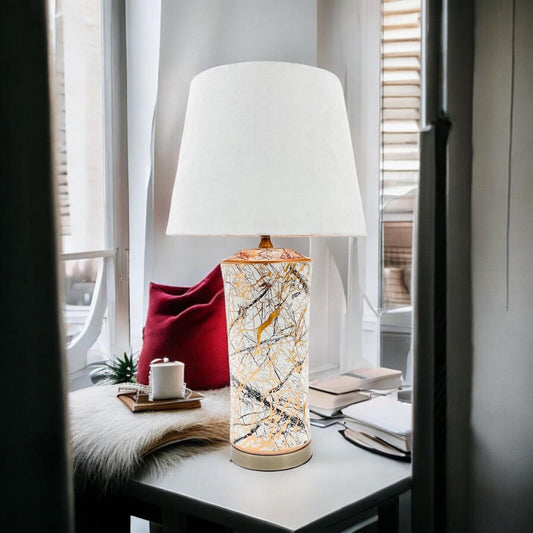 Large Modern Gold Ceramic Table Lamp Shade Abstract Oriental Hall Light 64Cm