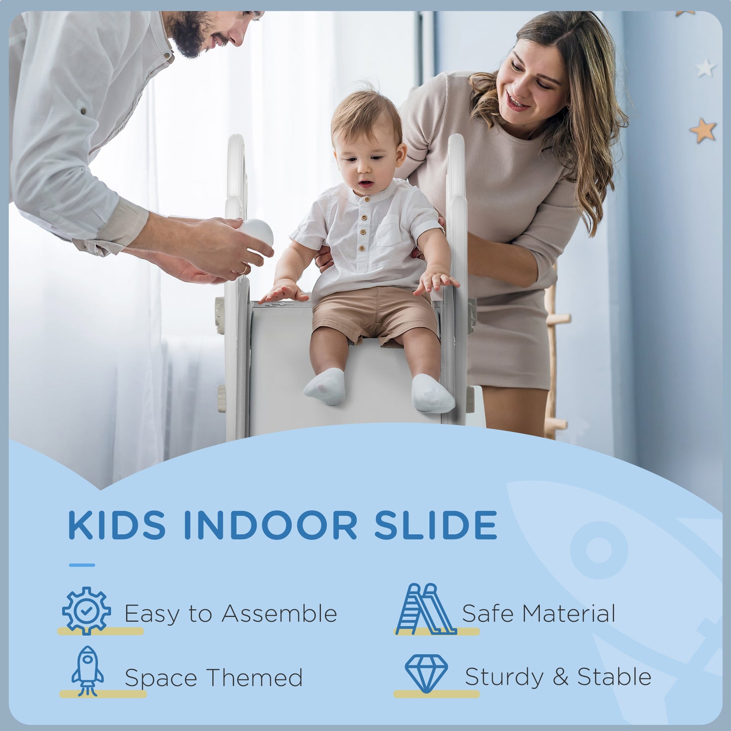 Kids Slide Indoor Freestanding Baby Slide Space Theme for Ages 1.5-3 Years