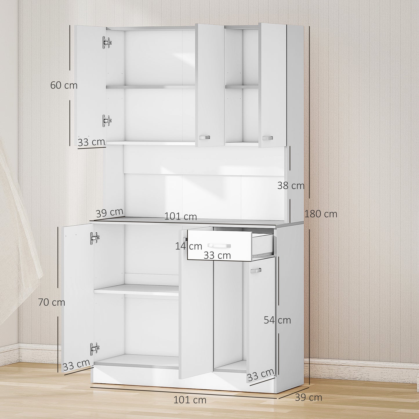 Kitchen Storage Cabinet with 6 Doors, Drawer, Adjustable Shelves