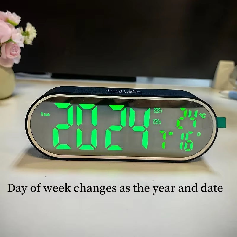 Rechargeable LED Mirror Alarm Clock 2 Alarms