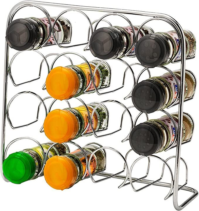 4 Tier Square Chrome Free-Standing Herb Spice 16 Jar Kitchen Storage Rack UK