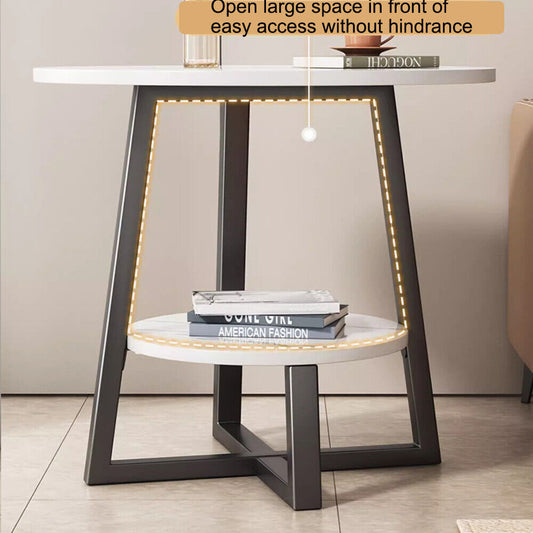 Small round Sofa Side Table Coffee End Table 2 Tier Shelf Living Room Bedroom