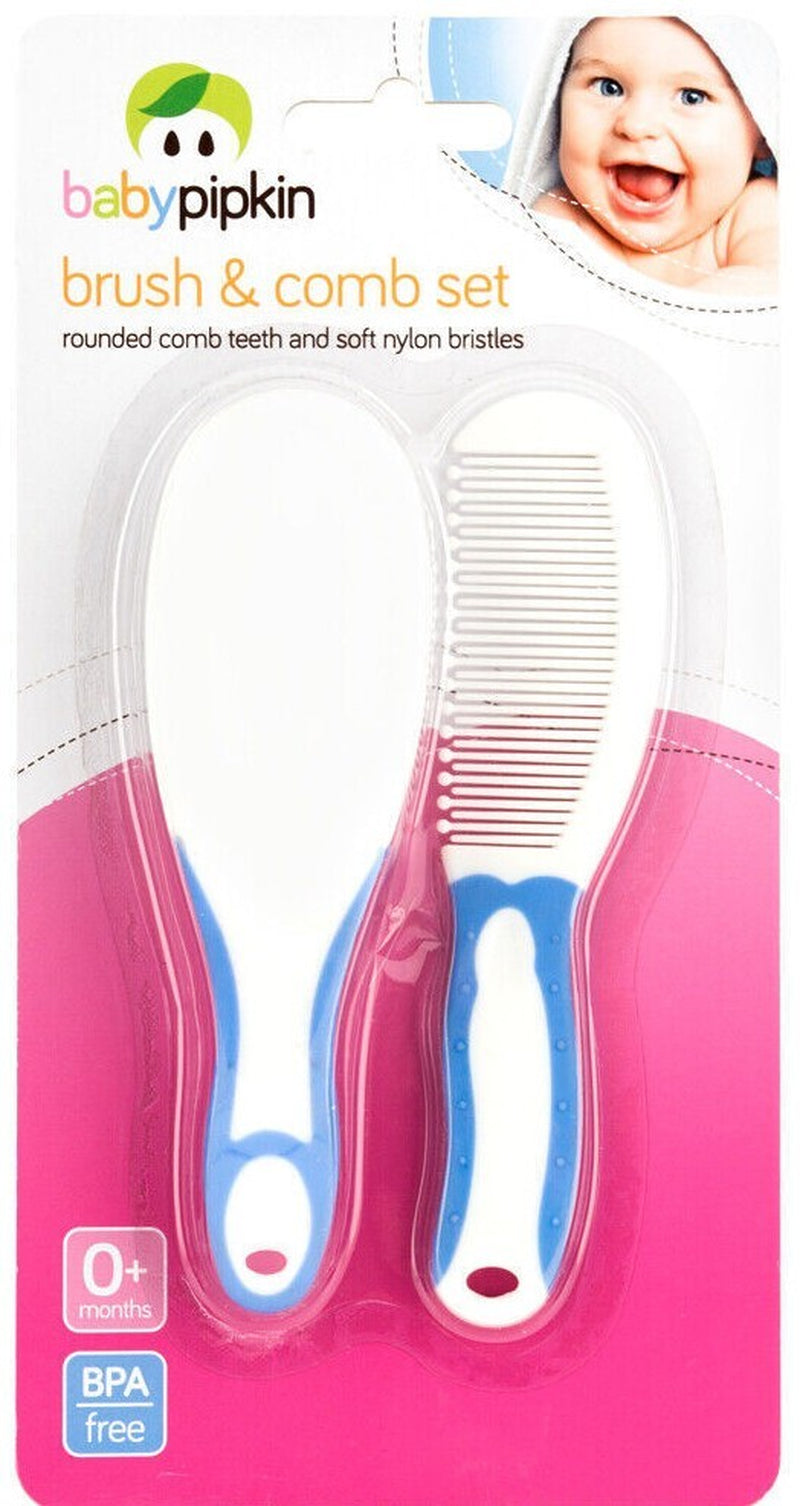 Baby Hair Brush and Comb Set Soft Gentle Pink or Blue Rounded Comb Teeth 0+ M