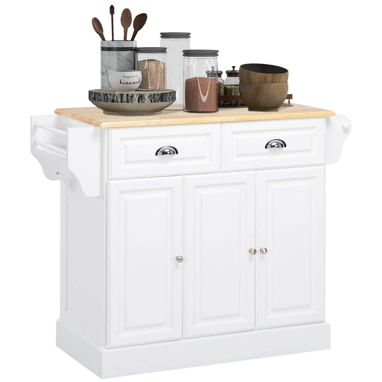 Kitchen Storage Trolley with Adjustable Shelf Rolling Kitchen Island White