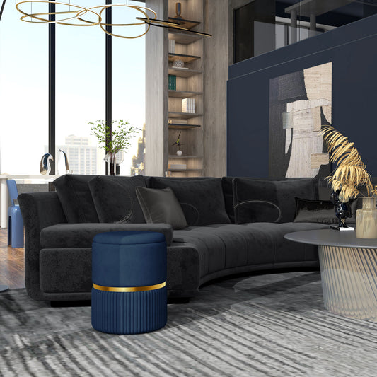 Round Storage Foot Stool, Velvet-Feel Fabric Upholstered Pouffe