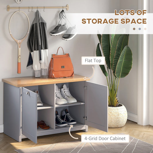 HOMCOM Shoe Cabinet 4Storage Units Wood Effect Top Entryway Livingroom Furniture