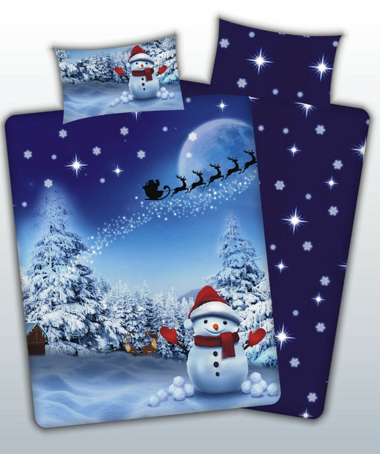 Festive Snowman Christmas Single Double King Duvet Cover Bedding Set Reversible