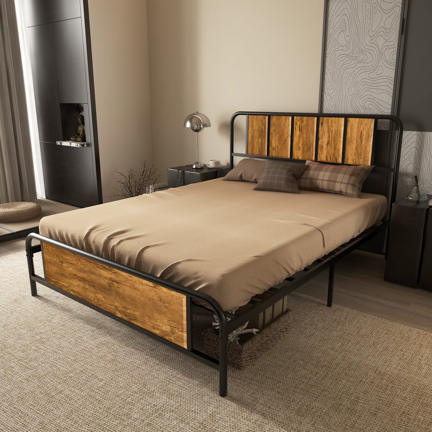 Bed Frame with Footboard and under Bed Storage Rustic Brown