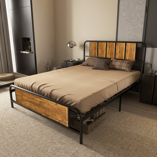 Bed Frame with Footboard and under Bed Storage Rustic Brown