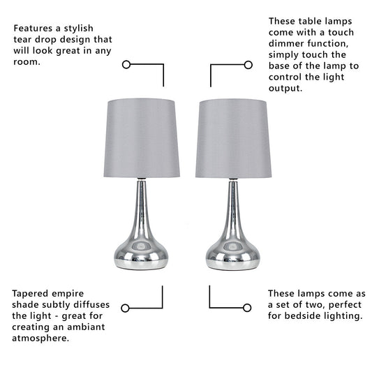 2 X Touch Table Lamps 34Cm Dimmer Bedside Lights Living Room Reading Small Lamp