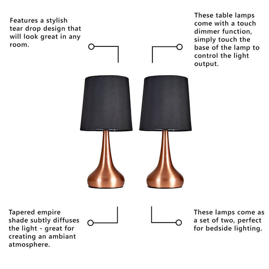 2 X Touch Table Lamps 34Cm Dimmer Bedside Lights Living Room Reading Small Lamp
