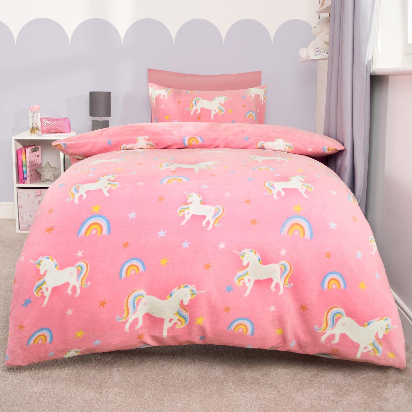 OHS Unicorn Fleece Duvet Cover Bedding Set Plush Warm Quilt Thermal Soft Kids