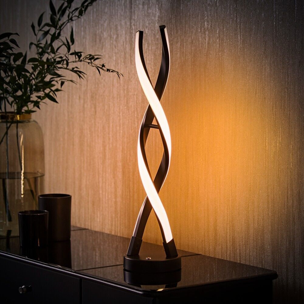 Touch Table Lamp Light Black Twist Integrated LED Living Room Bedside Lighting