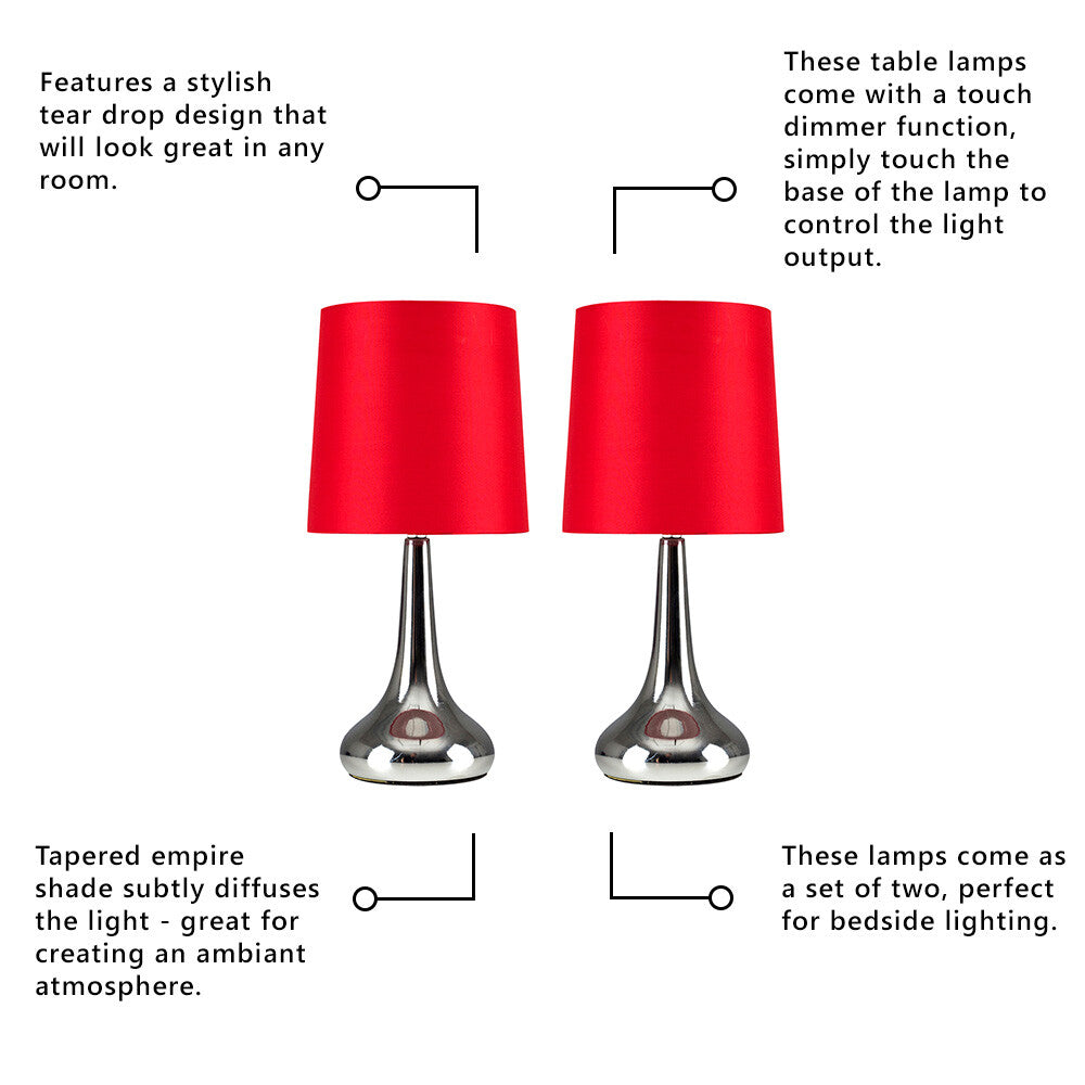 2 X Touch Table Lamps 34Cm Dimmer Bedside Lights Living Room Reading Small Lamp