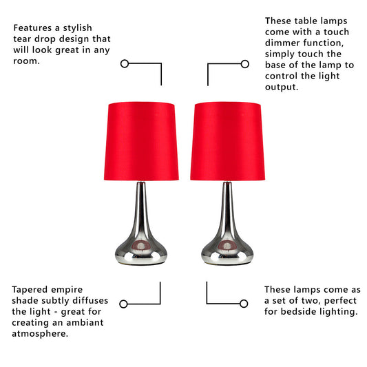 2 X Touch Table Lamps 34Cm Dimmer Bedside Lights Living Room Reading Small Lamp