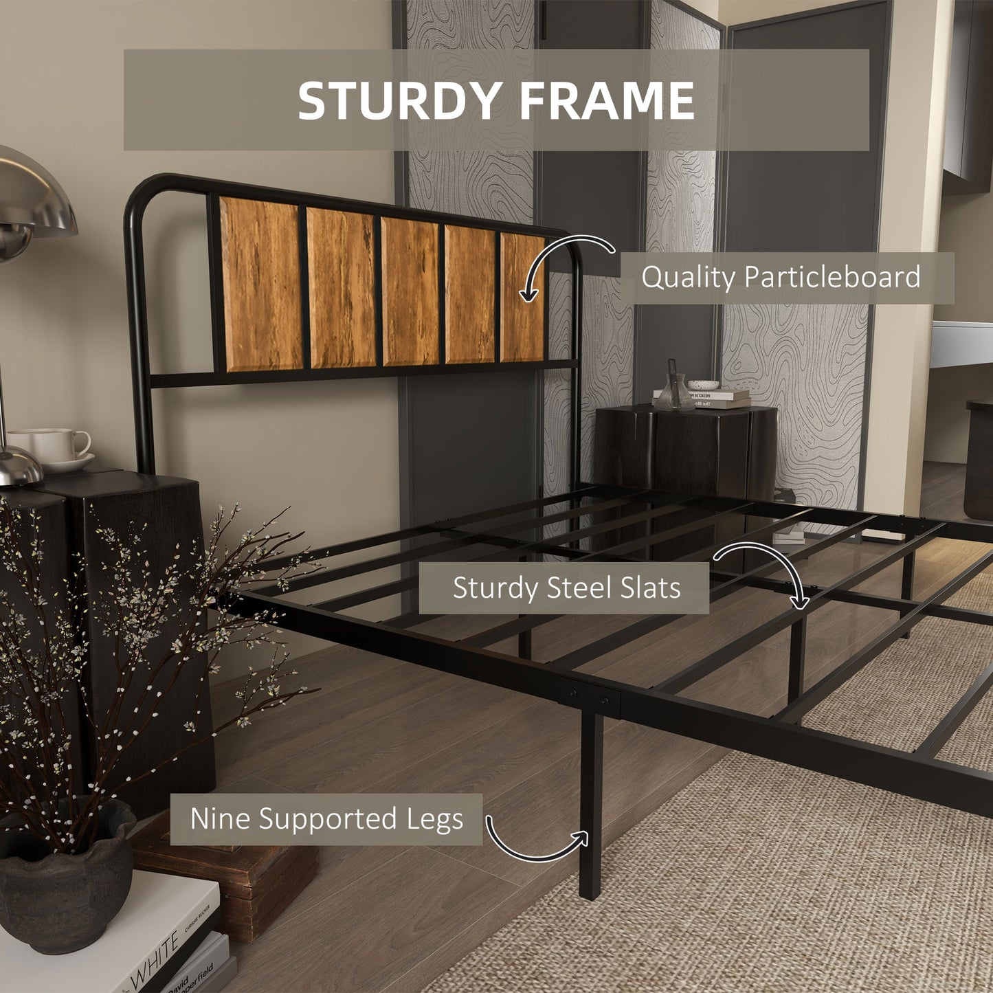 Bed Frame with Footboard and under Bed Storage Rustic Brown