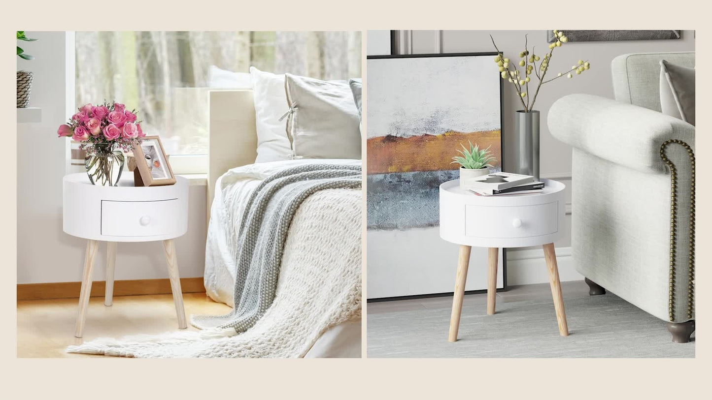 Coffee Table Furniture Bedroom round Corner Drawer Storage Unit White Office