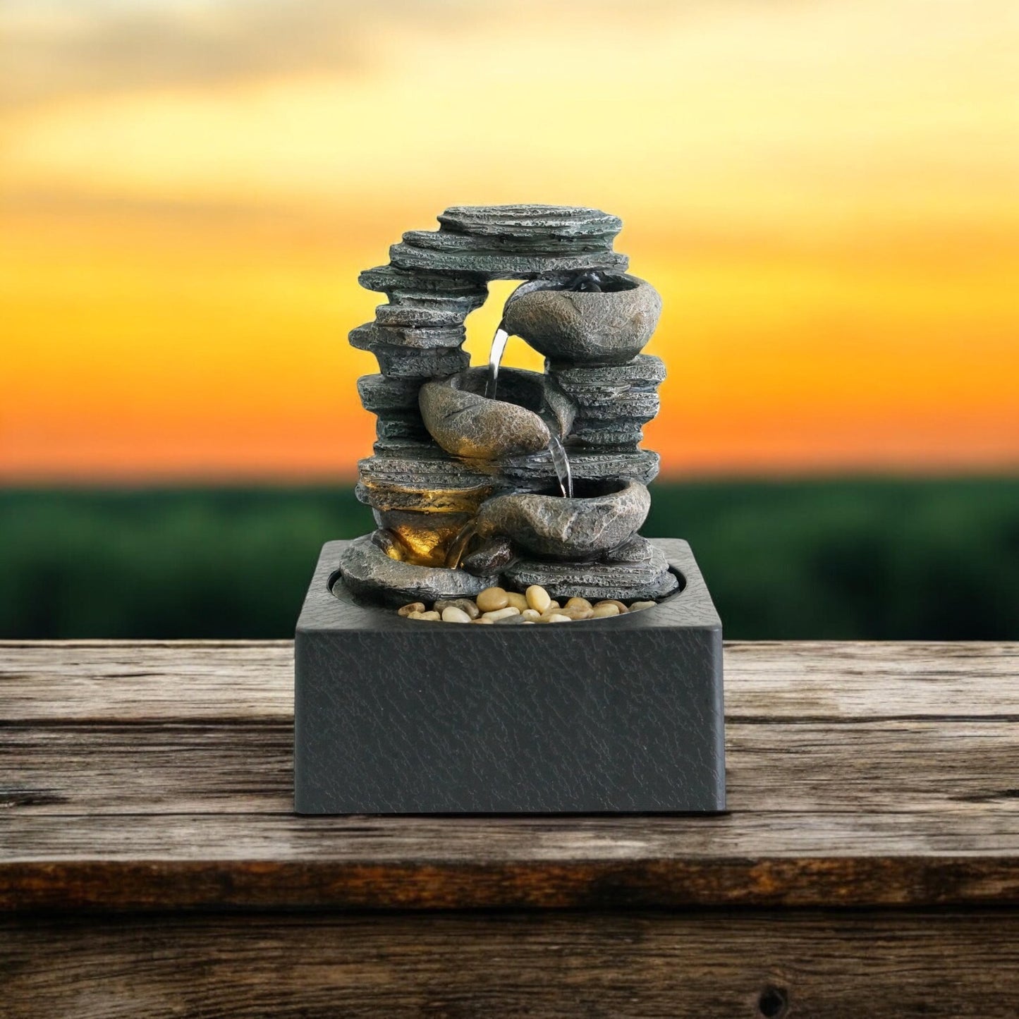 Water Fountain Feature Indoor Outdoor LED Fountain Waterfall Garden Decor