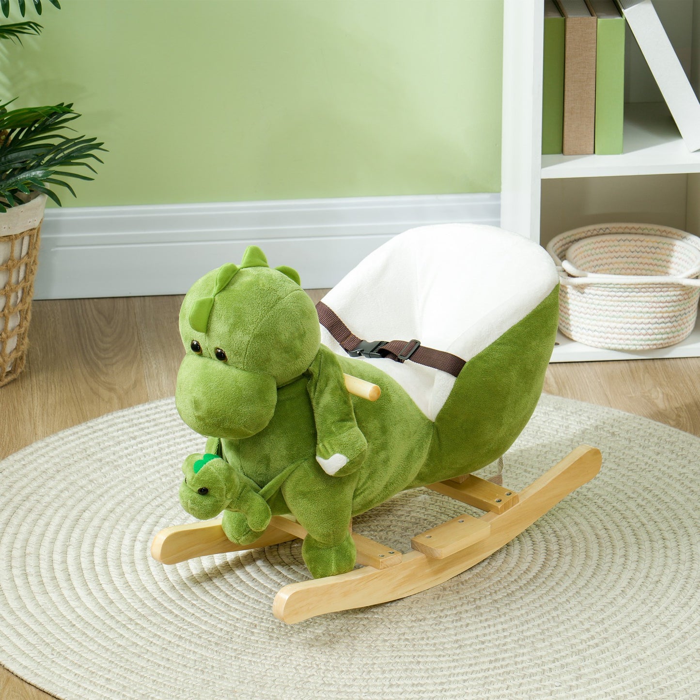 AIYAPLAY Baby Rocking Horse W/ Safety Belt, 32 Songs, Wood Base, Hand Puppet
